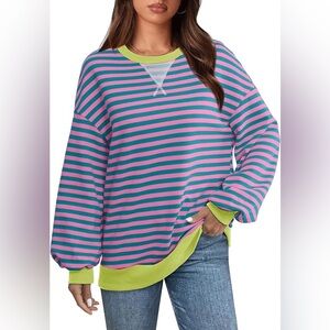 XIEERDUO Women’s size Medium Striped Color Block Long Sleeve Pullover Sweatshirt